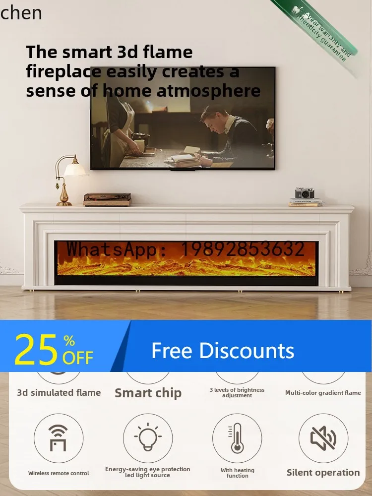 

villa TV cabinet retro white decorative cabinet fireplace cabinet heating high-end fireplace home decor