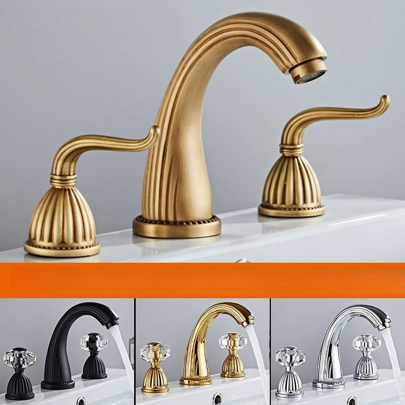 Retro Basin Faucet Three Piece Set Bathroom Counter Basin Split Type Three Hole Hot and Cold Splash Proof Faucet