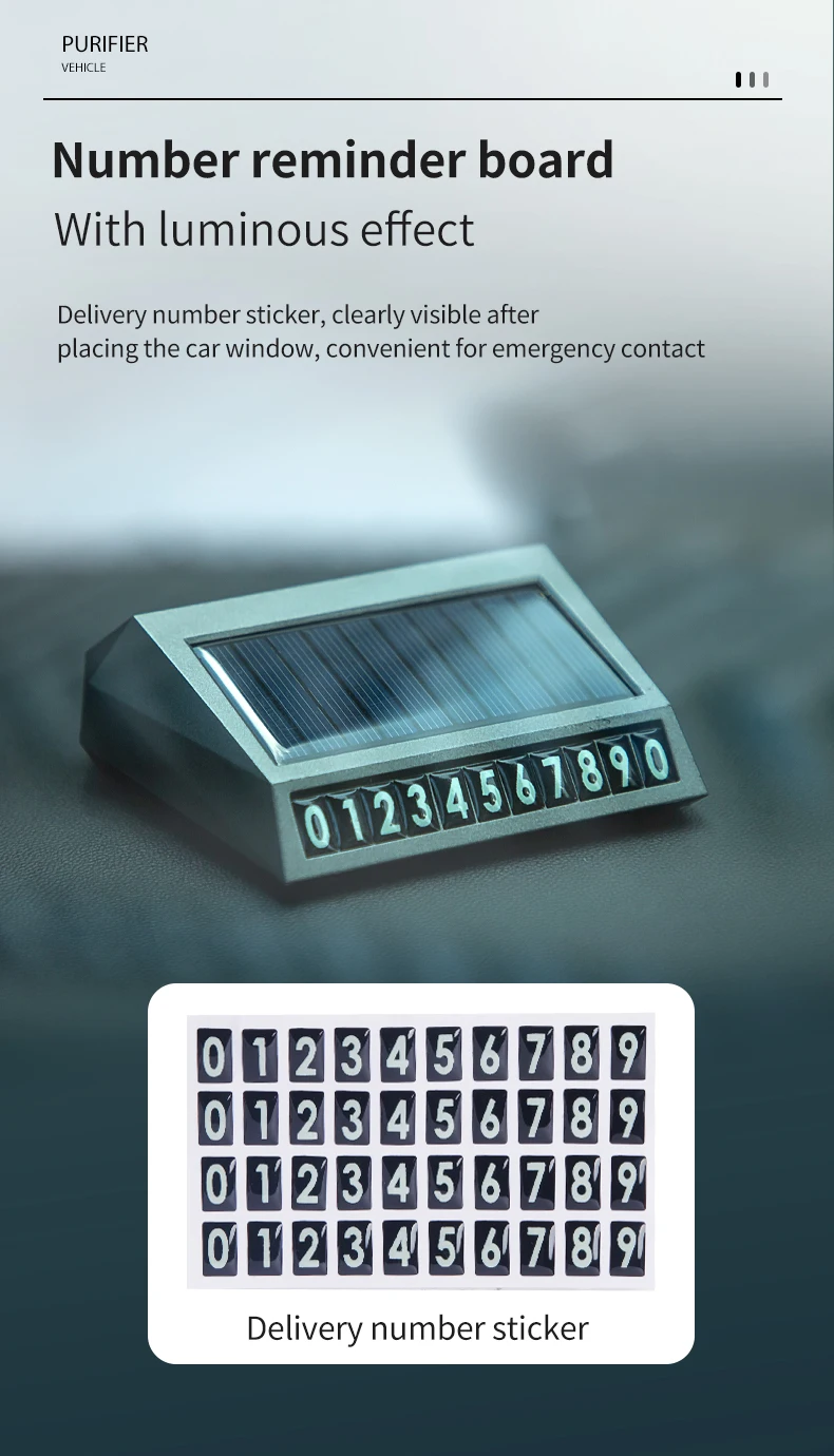 Solar Auto Luft reiniger mit Ozon und negativen Ionen Geruchs beseitigung Luftfilter mit temporären Park nummern schild USB-Aufladung – Detail 12