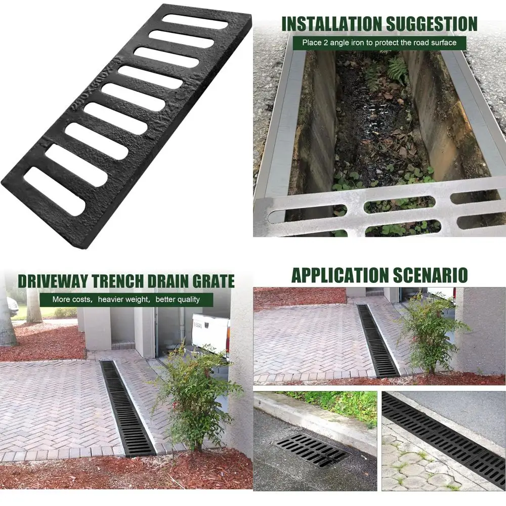 

20x8 Heavy-Duty Ductile Iron Driveway Drain Grate for Outdoor Use - Suitable for Garages, Factories, Parking Lots, and More
