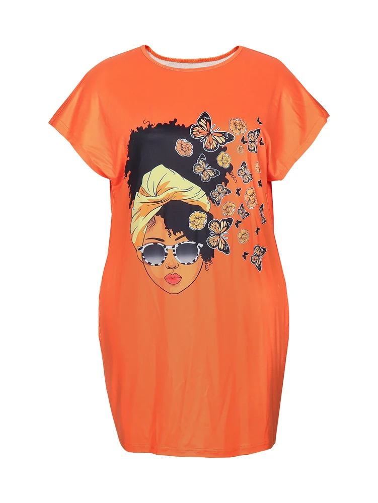 

Плюс размер 2025, новое летнее повседневное платье миди с принтом надписей - с коротким рукавом и круглым вырезом, эластичная смесь полиэстера, которую можно стирать в машине