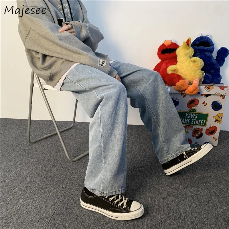 

Men Jeans Ins Baggy Fashion Straight Handsome Gentle BF Teens Students Couple Trouser Popular Streetwear Male Summer Casual Cozy