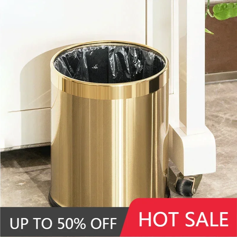 Luxury Golden Dustbin Morden Trash Can Odor Proof Waste Bucket Hotel Cleaning Tools for Home Kitchen Bathroom Living Room