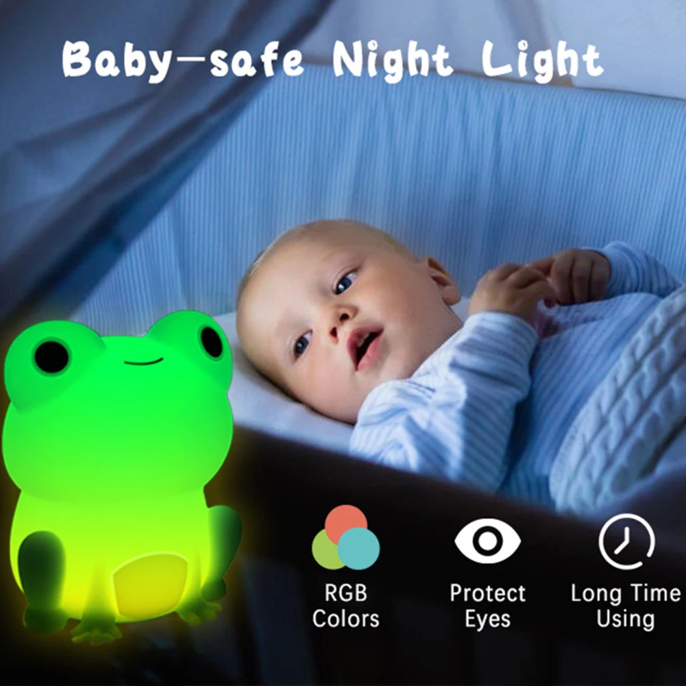 Cute Silicone Frog LED Night Light Touch Sensor Dimmable Timer USB Rechargeable Bedside Lamp For Children Baby Bedroom Decor