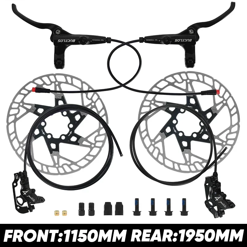 BUCKLOS Power Off Bike Brake 4-zuiger E-Bike hydraulische rem 1150mm 1950mm MTB racefiets schijfrem voor elektrische scooter fiets
