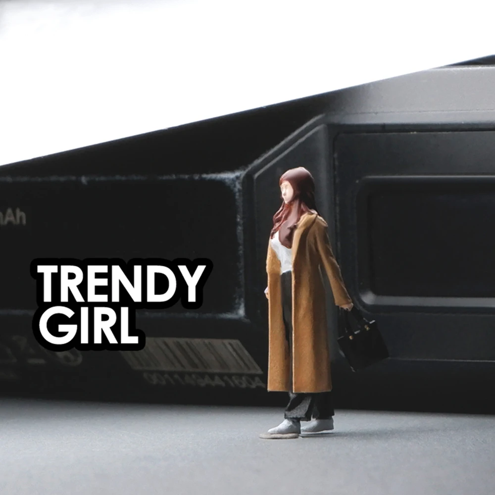 Kicarmod 1/64 Scale Model Figurine Miniature doll model of a handbag carrying woman wearing a windbreaker in Scale Diecast Model