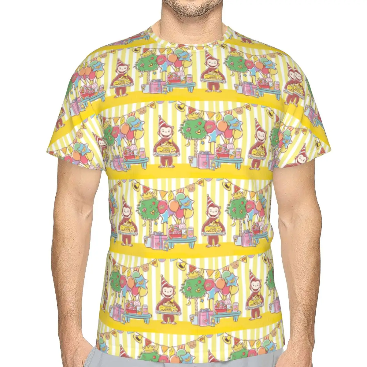 George The Curious Monkey 100% Cotton T-Shirt Men'sFunny T Shirts Men O-Neck Short Sleeve