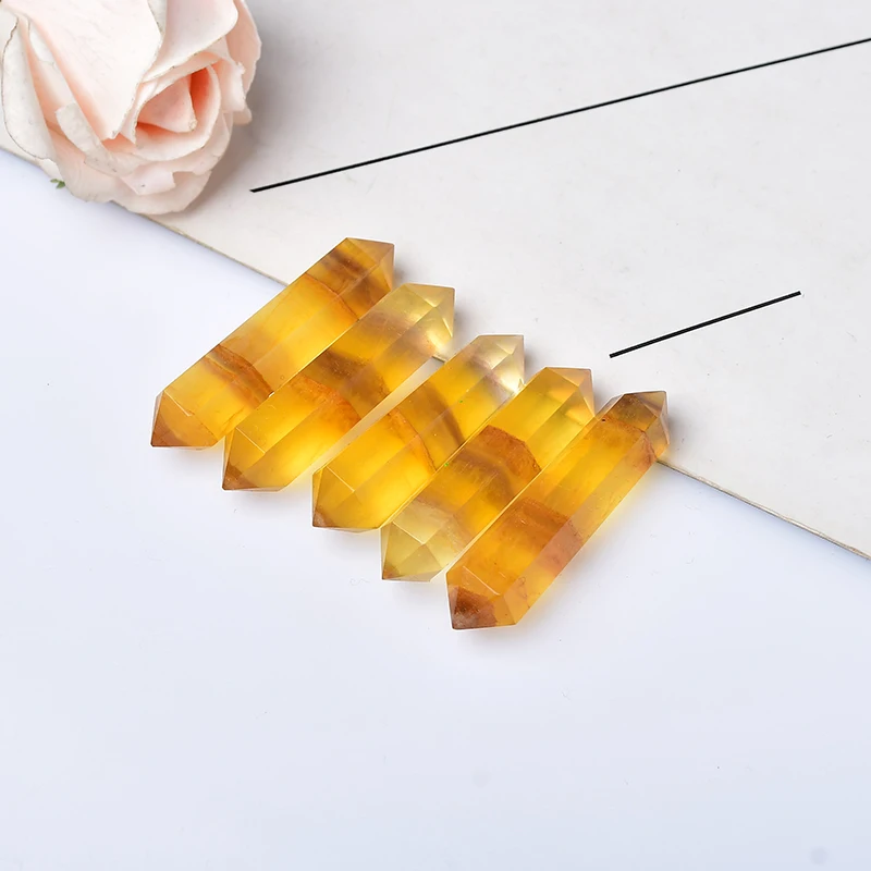 1PC Natural Yellow Fluorite Crystal Hexagonal Double Terminated Points Wand Meditation Reiki Healing Stone DIY Mineral Jewelry