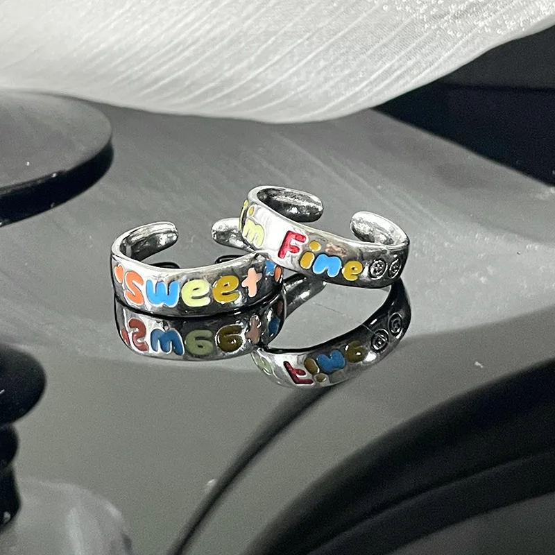 

925 Sterling Silver Drip Glue Letter ​​Rings For Women Wedding Luxury Jewelry Accessories Wholesale