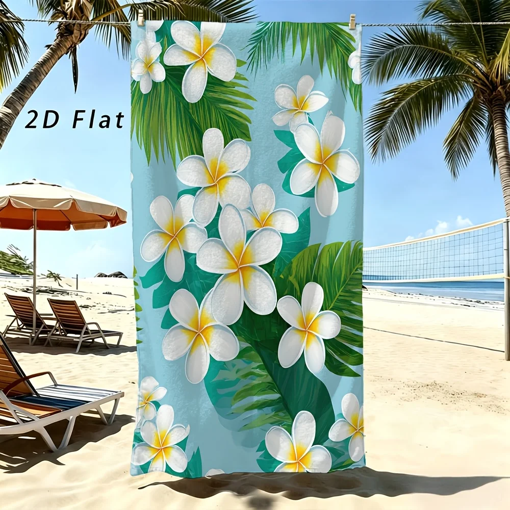 Plumeria Flower Print Beach Towel Tropical Bloom Design Swimming Cover Up Cute Holiday Souvenir