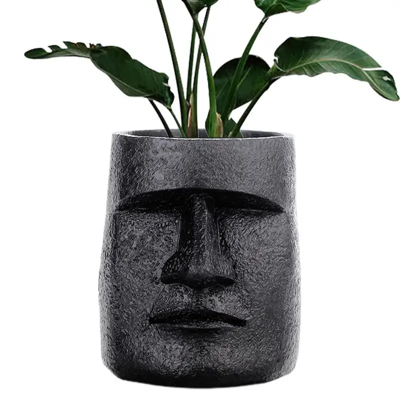 

Easter Island Head Statue Human Face Flower Pot Succulent Planter Moai Statue Head Planter for Replanting Home Car Garden Decor