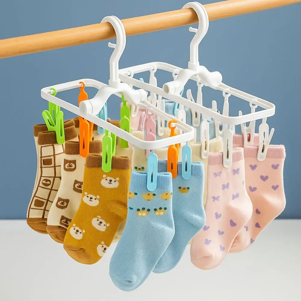 

Plastic Socks Clip Foldable Windproof Underwear Socks Holder Space Saving 20 Clips/32 Clips Laundry Clip for Home