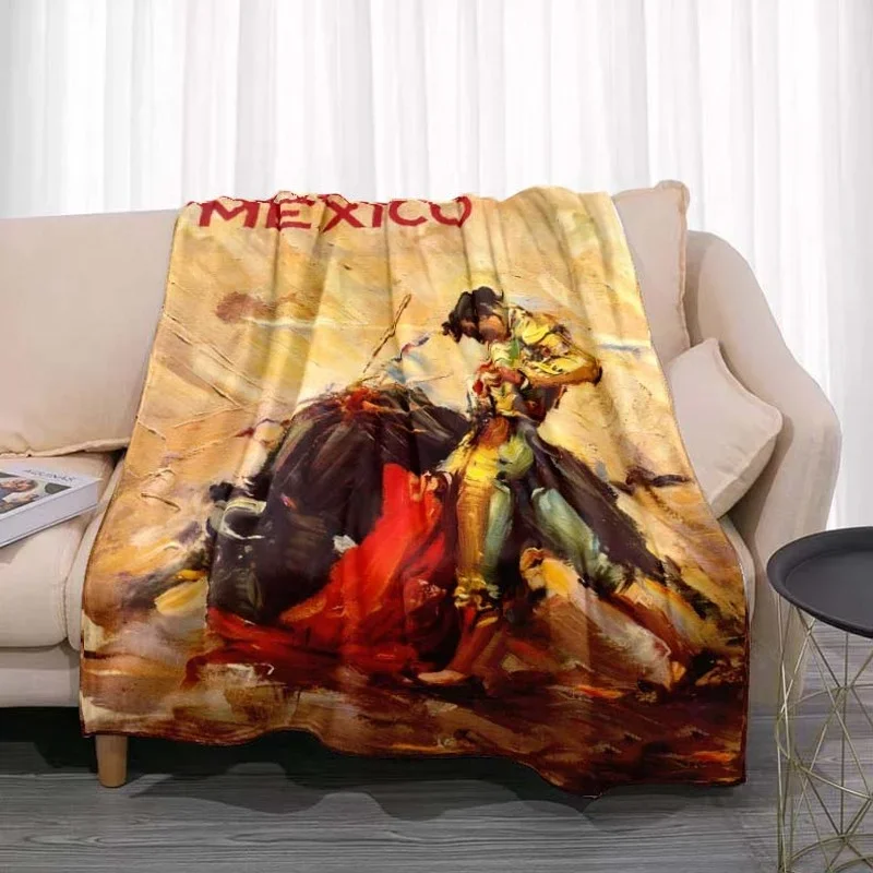 Retro Matador Bullfighting Printed Flannel Blanket 3D Print Soft Warm Throw Blanket for Bed Sofa Couch Hiking Picnic Bedspread