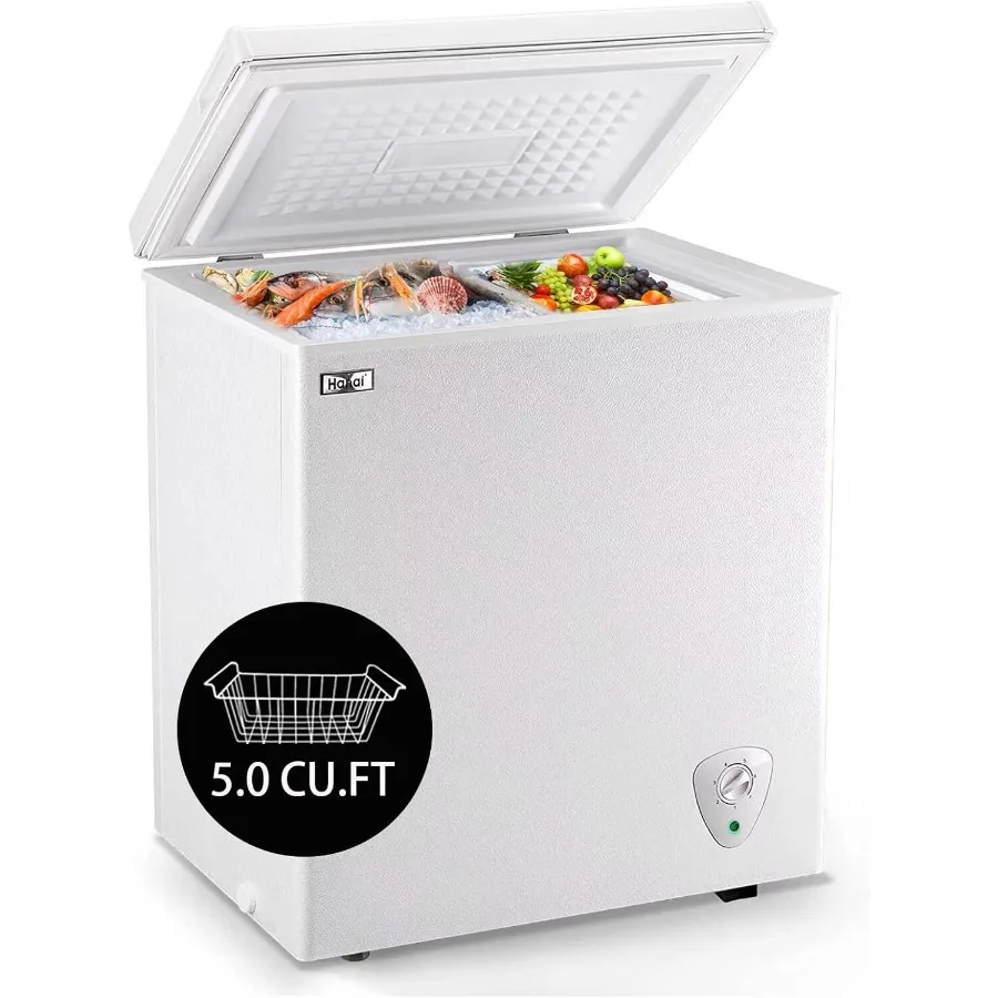 

Chest Freezer 5.0 Cu.Ft Small Deep Freezer White Top Door Mini Freezer with Removable Basket Low Noise 7 Adjustable Temperature