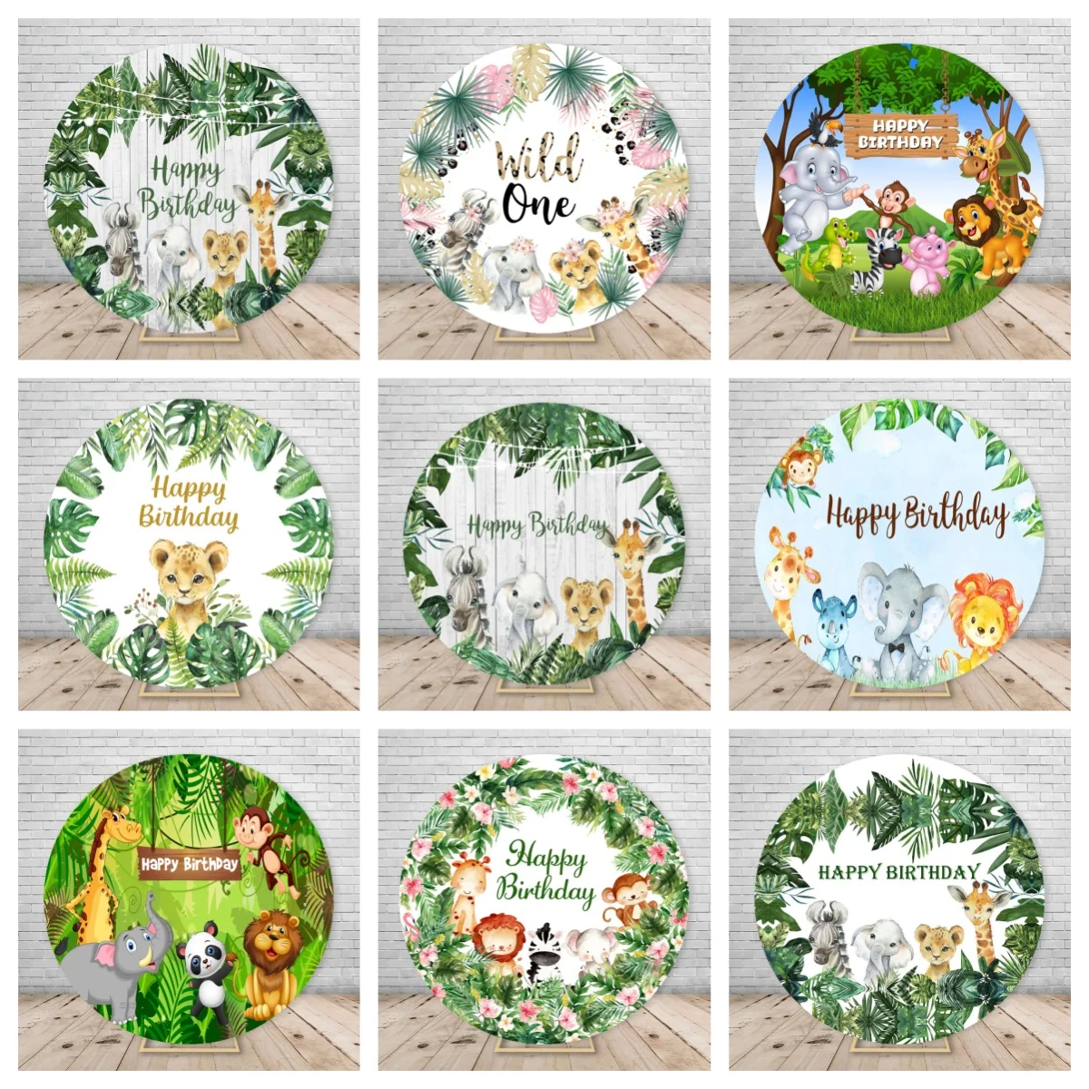 

Jungle Wild Animal Baby Shower Round Elasticity Backdrop Circle Elephant Safari Party Newborn Birthday Photography Background