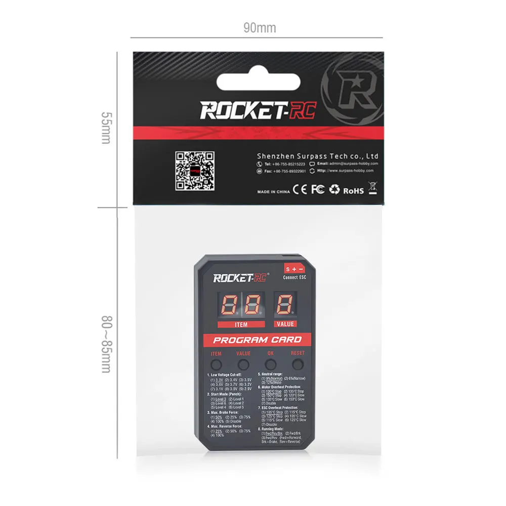 SURPASS-HOBBY LED ESC Program Card Multi Function Overheating Protection Mini for Rocket V2 ESC for Brushless Waterproof