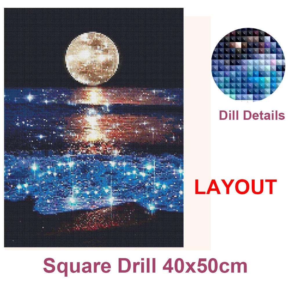 AZQSD Diamond Painting Moon Fantasy Sea Handmade Mosaic Landscape Cross Stitch Kits Home Decoration Full Square/Round Drill