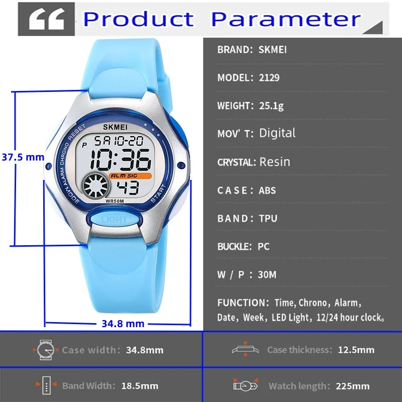 Relojes deportivos impermeables marca Skmei para niños, reloj despertador con cronógrafo Digital LED, reloj de pulsera para niños de 12 a 24 horas, niños y niñas