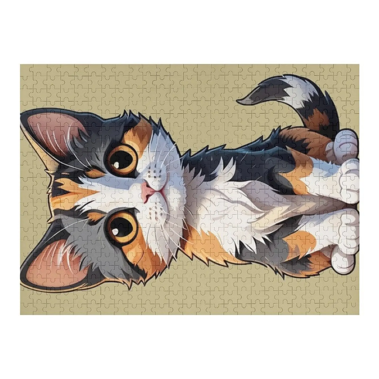 

Cute and adorable calico cat Jigsaw Puzzle Personalized For Kids Custom Name Wood Puzzle