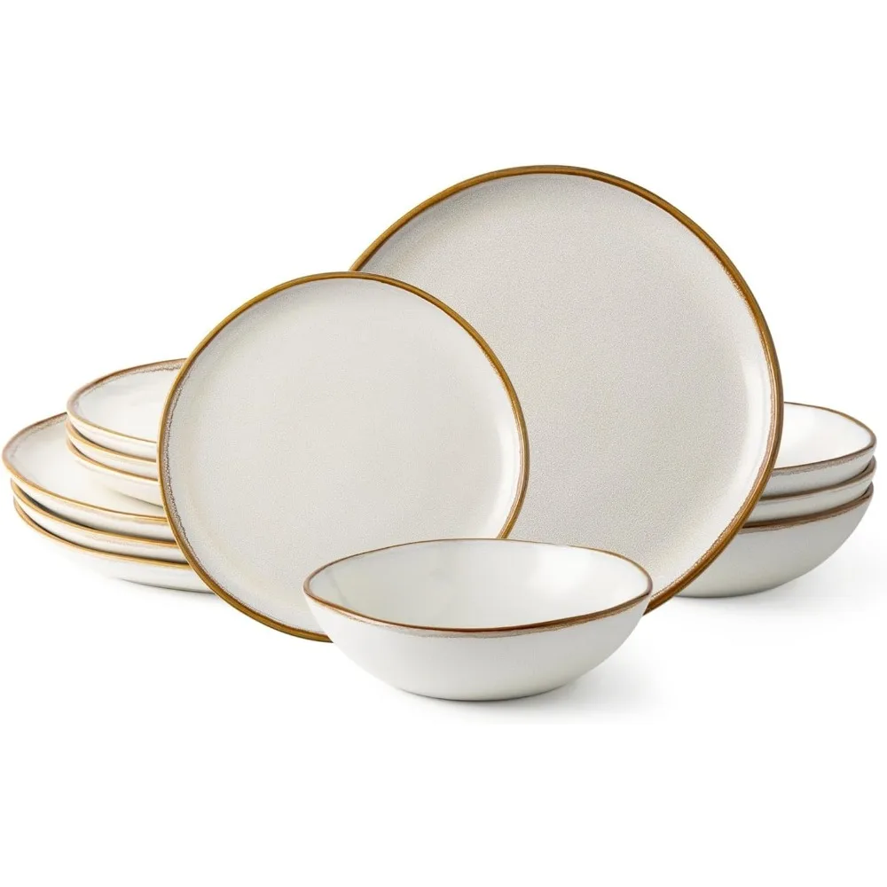 

Handmade ceramic reaction glaze plate and bowl set, highly resistant to breakage and cracking, dishwasher and microwave safe