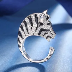 Charms Zebra Pattern Adjustable Ring Luxurious Women and Men Couple Jewelry Gift for New Year 2023 Christmas Dress Accessory