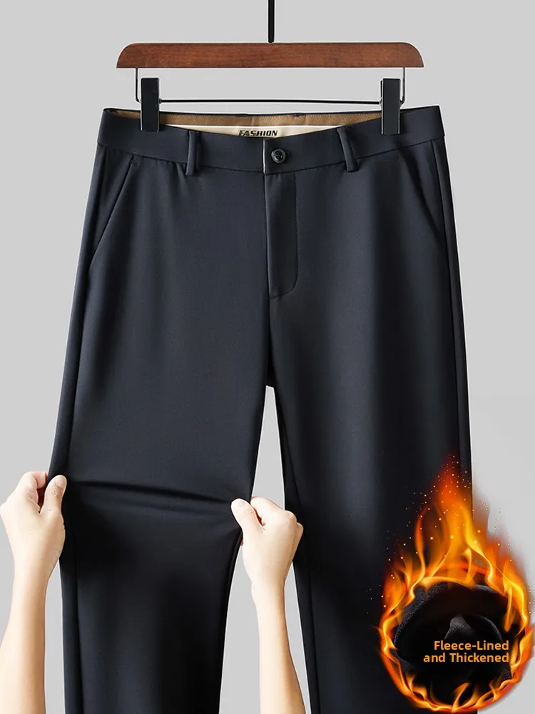 

Мужские брюки свободного кроя с утеплением из флиса, больших размеров, для осени и зимы, с эластичным поясом, длинные.