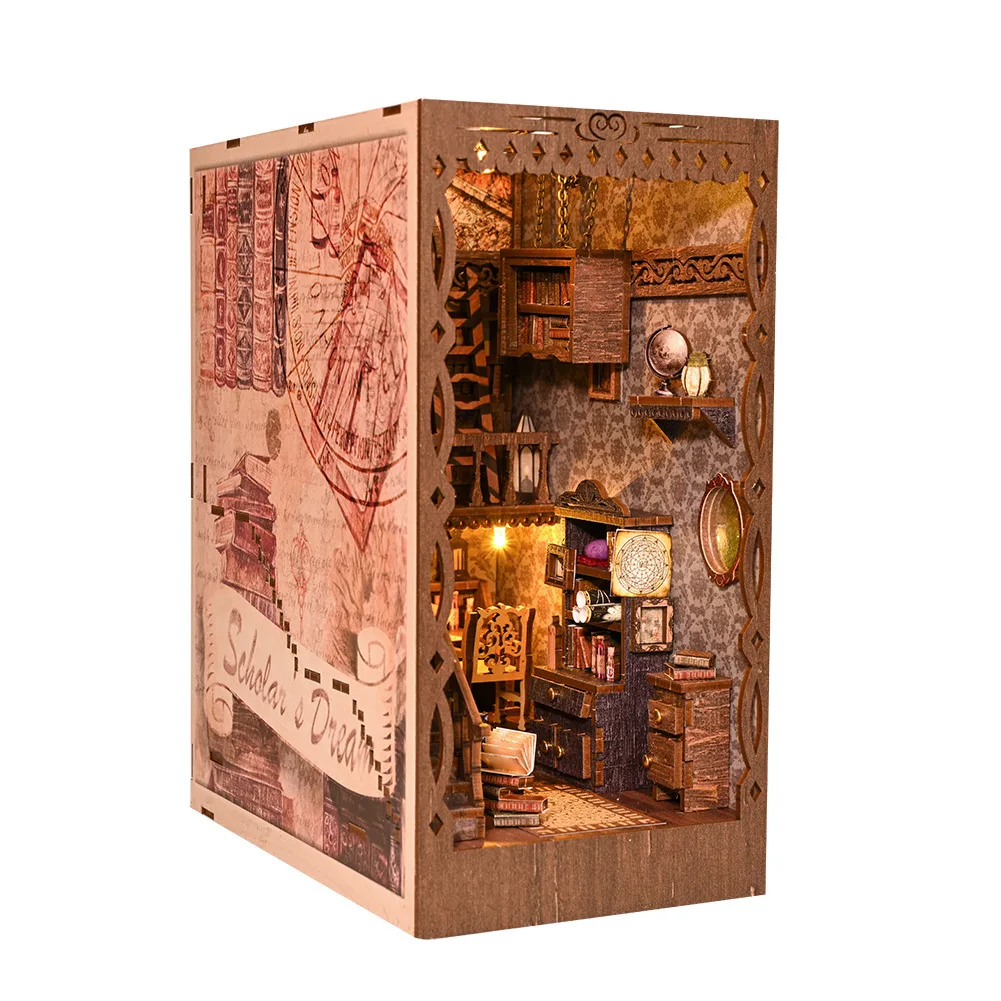 DIY Book Nook “Scholar’s Dreamland” – Handcrafted 3D Assembly Bookshelf Insert Mini Scene, Birthday Gift Decor