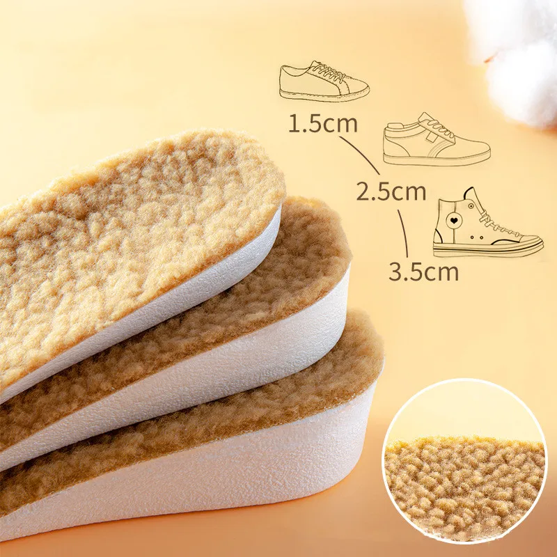 Winter Warm Height Increase Insoles Sports Shock Absorption Shoes Insole for Feet Men Women Fur Shoes Pads Growing Sole 1Pair