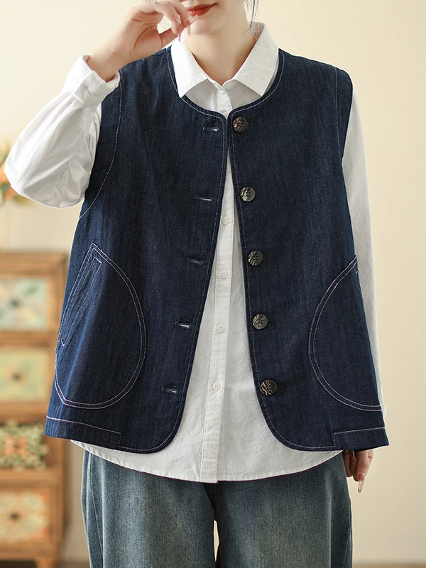 Gilet en jean pour femmes Jaet printemps 2025 Sle superposition bouton unique ket oulder haut de gamme sentiment trajet Faion