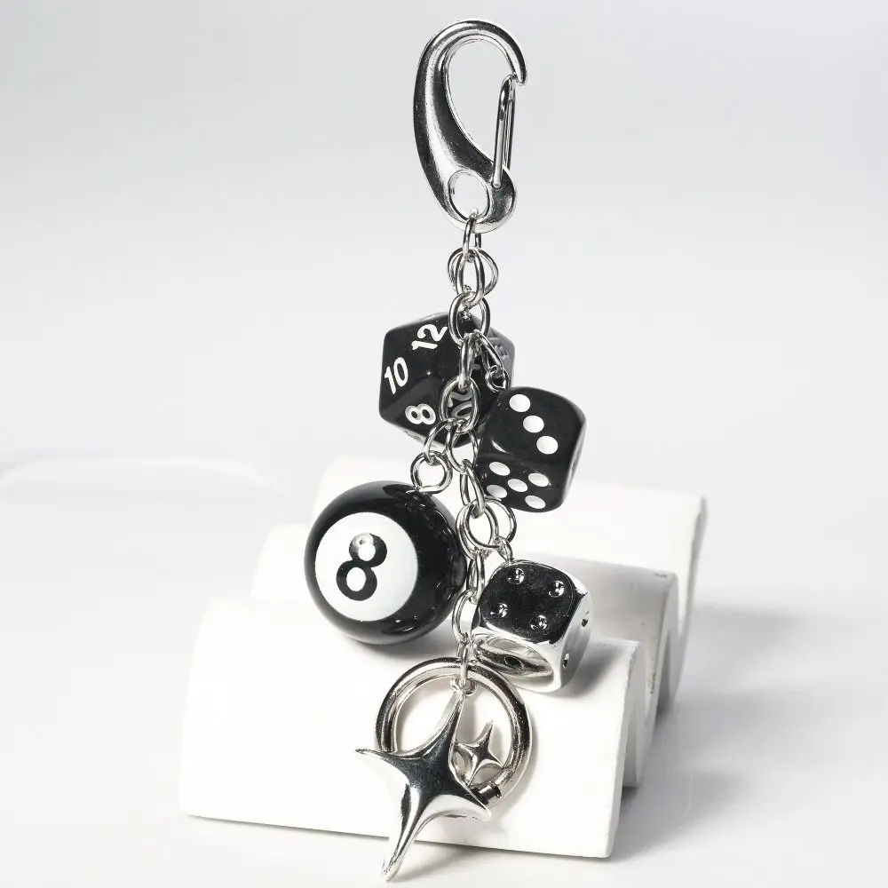 Zinc Alloy No. 8 Billiards Keychain Backpack Hanging Hiphop Black Dice Billiards Keychain Handmade Trinket 4