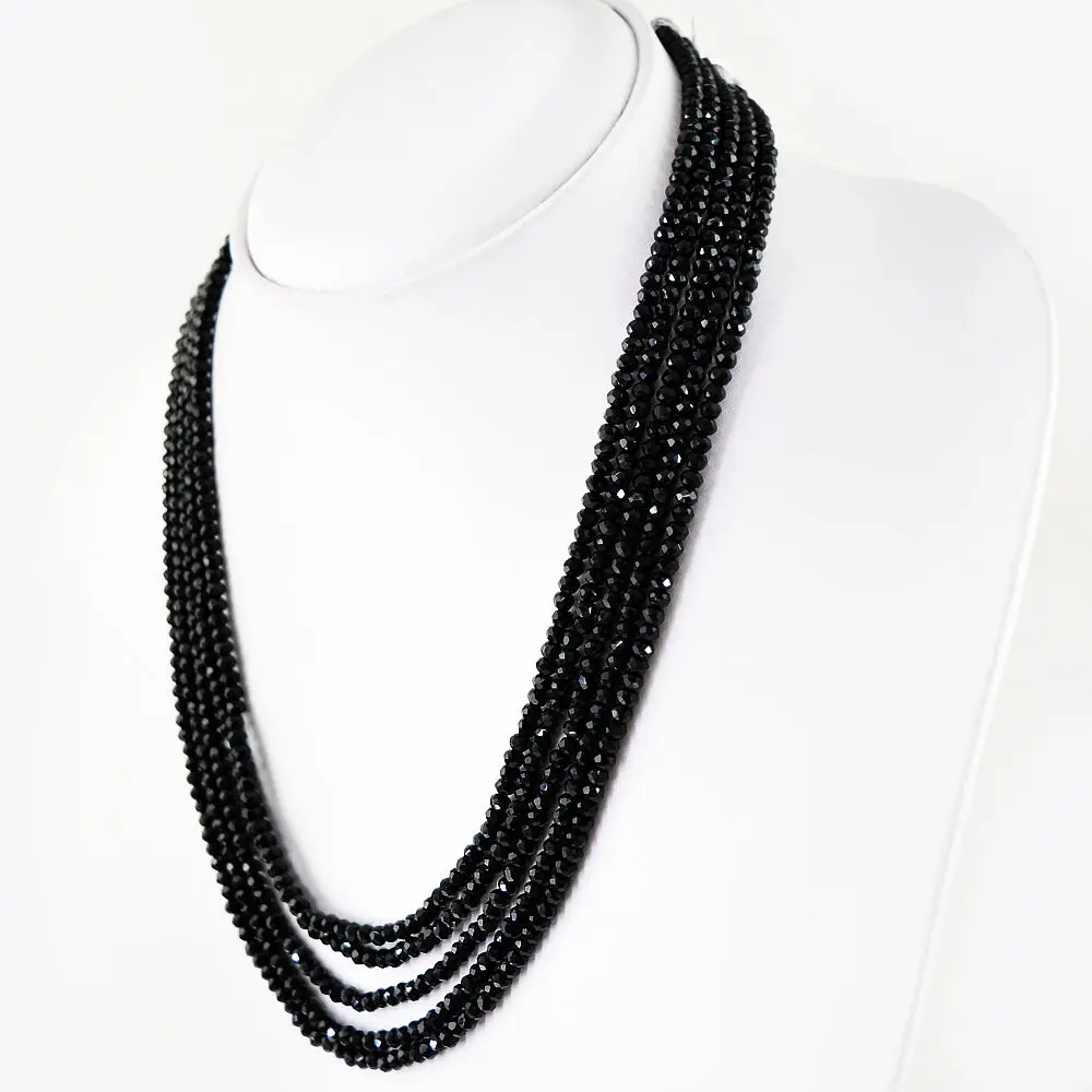 

NATURAL 5 STRAND 2*4mm RICH BLACK SPINEL ROUND FACETED BEADS NECKLACE 17-20inch