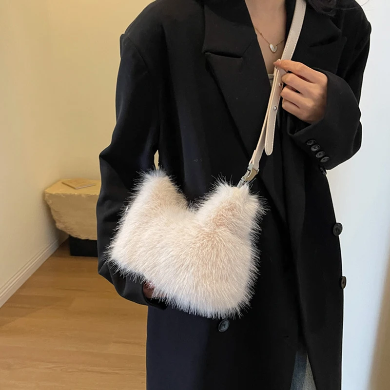 Bolso de felpa de invierno para mujer, bandolera de piel larga, bolso de hombro de tendencia de moda, bolso esponjoso de gran capacidad, monederos y