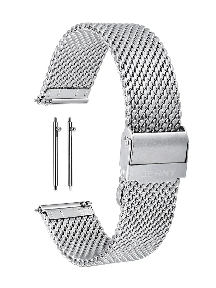 BERNY Uhrenarmband aus Edelstahl 304, bunte Uhr, ersetzt Band, hochwertig, raue 1,0 mm gewebte Haut, atmungsaktives Uhrenzubehör