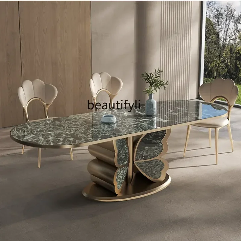 

yj Luxury Stone Marble Dining-Table High-End Modern Minimalist Italian Stone Plate Dining Table MicroliteA