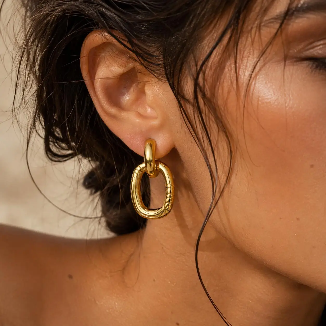 Geometric Dangle Earrings for Women, Chunky Vintage Statement 18K Gold Plated Stainless Steel Trendy Jewelry