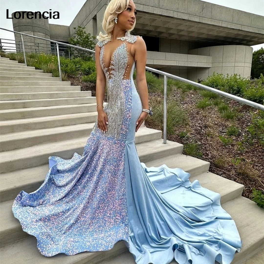 Lorencia-vestido De graduación con lentejuelas azules brillantes, Vestidos formales De fiesta De cumpleaños para niña negra, Vestidos africanos De fiesta YPD38, 2024