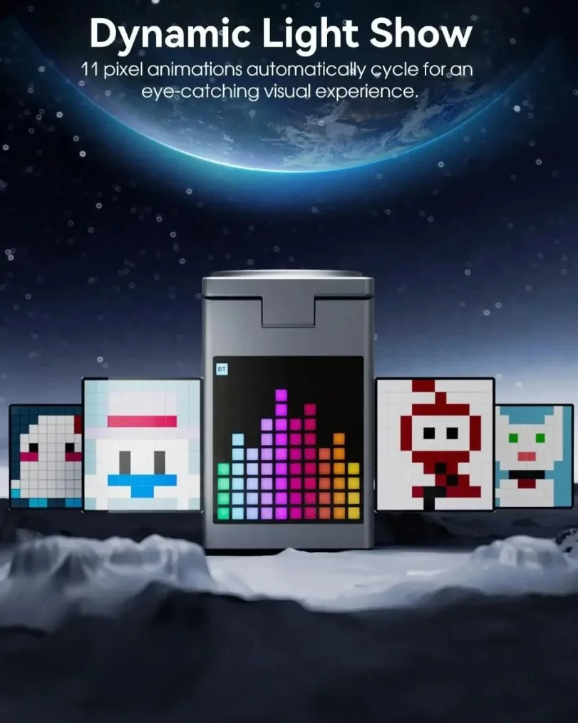 شاحن لاسلكي مغناطيسي قابل للطي 6 في 1 سمّاعات بلوتوث وساعة منبه وكبس كرتوني لهاتف iPhone 16 ~ 12 iWatch Airpods 3 Pro