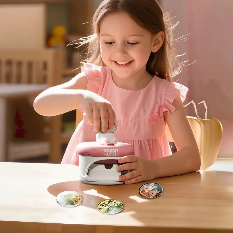 Children Cartoon Badge Making Machine DIY Craft Toys Creative Mini Hand-hold Press Badge Fun Educational Toy Gifts for Boys Girl