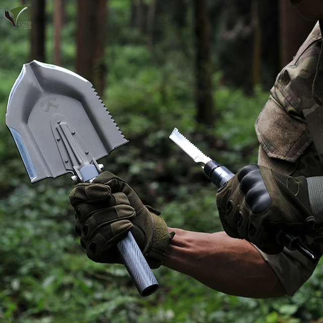 Tactical Shovel Survival Multitool Compact Camping Shovel Foldable High Carbon Steel Entrenching Tool Multifunction Shovel