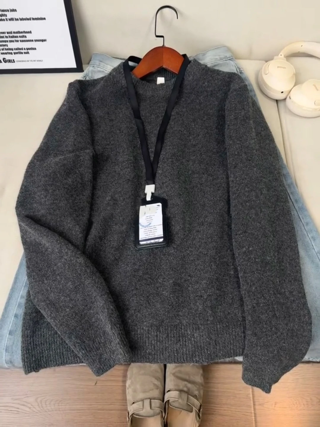 

Утепленный вязаный свитер с круглым вырезом для мужчин, зимний базовый слой, свободная повседневная вязаная шерстяная кофта для ношения под одеждой