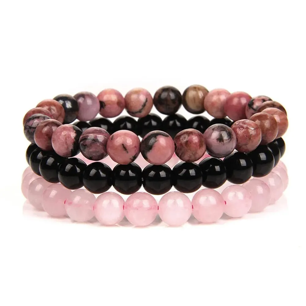 3Pcs/Set 8mm Natural Stone Bracelet Pink Zebra Jaspers Rhodonite Beads Bracelets For Women Men Jewelry Gift Healing Energy