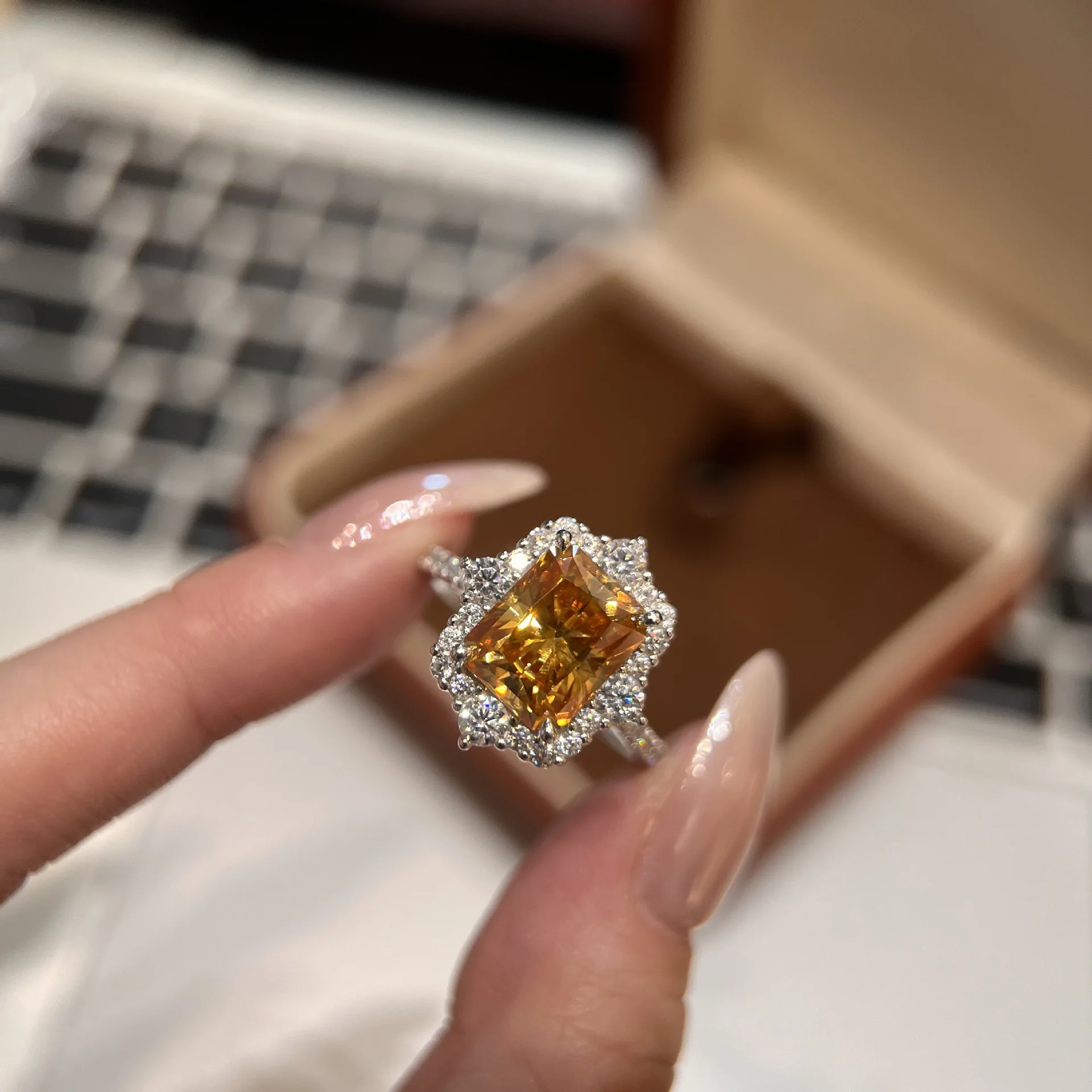 TBCYD الشمبانيا مويسانيتي خاتم الماس مشع قطع خواتم 4cttw S925 فضة المشاركة للنساء الزفاف غرامة مجوهرات