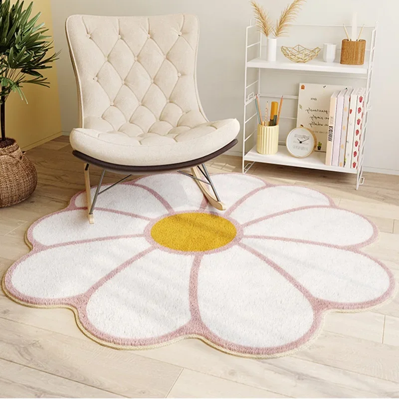 Nordic Fluffy Sun Flower Carpet Plush Bedside Round Rugs Girl Bedroom Children Room Floor Mats Soft Rug for Baby Play Crawl Mat