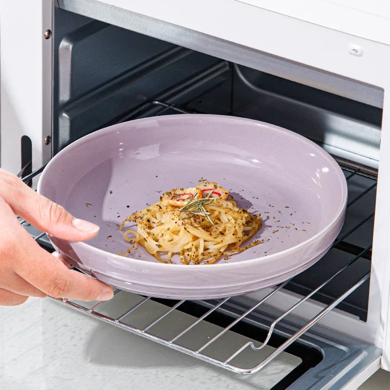 Chic Purple Plate Letter Relief Household Dinnerware Round Rice Bowl Square Pasta Dishes Durable Tableware Microwave