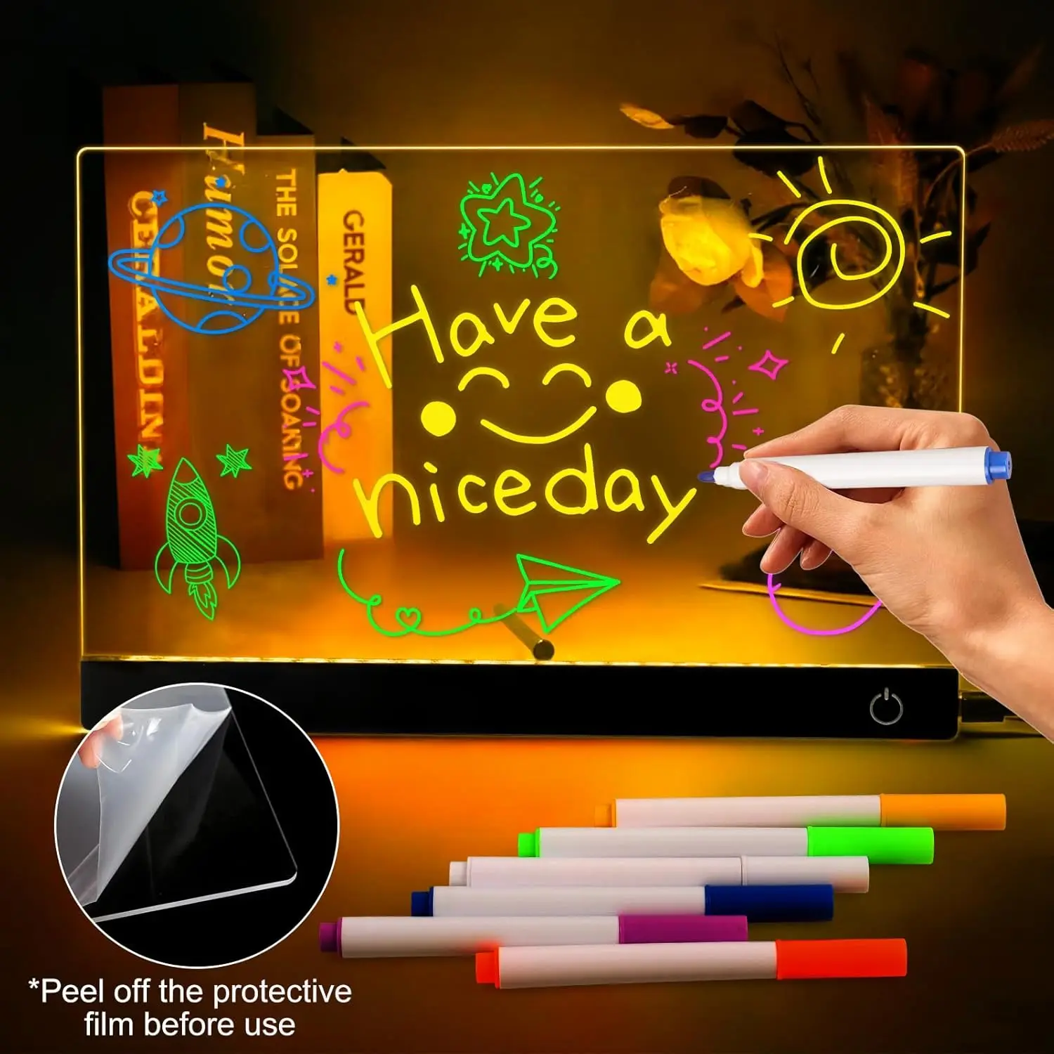 Bacheca per appunti a LED con luce notturna colorata 7 penne Bacheca in acrilico fai-da-te Tavolo da disegno per bambini Regalo di compleanno per bambini