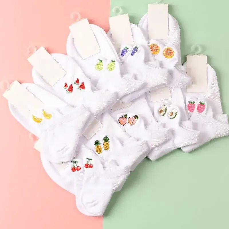 Fashion Japanese Korean Style Spring Autumn New Solid Color Fruit Cotton Socks Women Soft Comfortable Breathable Short Socks