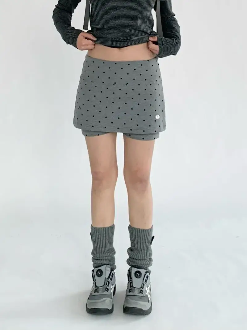 Miiiiix Polka Dot Gray Elastic Fake Two-piece Sports Pants Skirt Slimming Yoga Low Waist Bottom Shorts Female Clothing