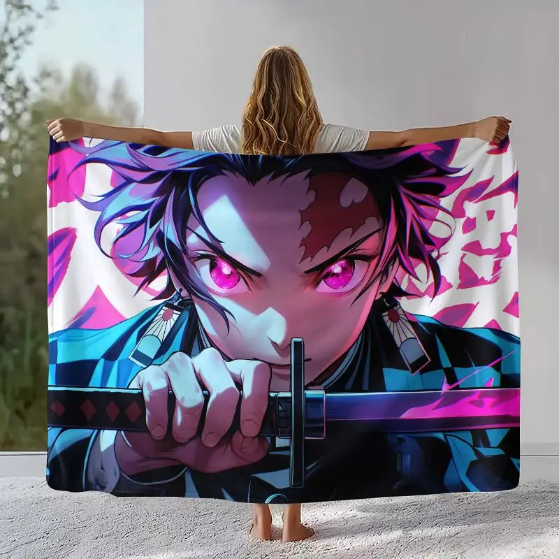 Demon Slayer Kimetsu no Yaiba Tanjiro Nezuko Anime Soft Flannel Throw Blanket,Cozy Warm Blanket for Bed,Sofa,Living Room,Picnic