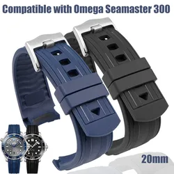 20mm Curved Rubber Strap for Omega Seamaster 300 Watch Band Men Diving Waterproof Sport Silicone Bracelet Stainless Steel Buckle