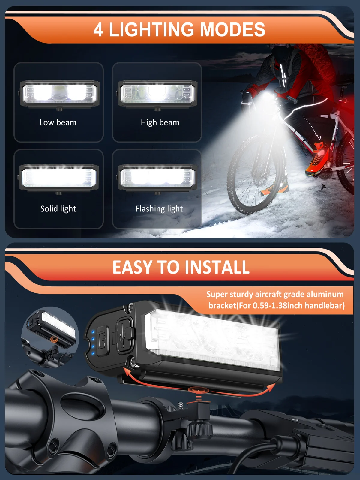 Camluxy Bike Lights Set Rechargeable Front and Rear Light with Turn Signals and Brake Light for Night Riding Cycling Lights